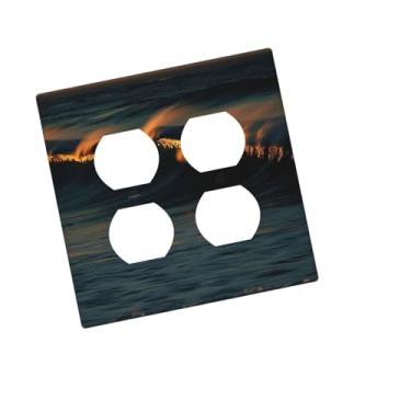 Imagem de Placa de parede decorativa 2 gangs duplex placa de parede ondas ao anoitecer tampas de tomada de borda capa de interruptor de luz placa de parede decorativa 12,7 cm x 7,6 cm termoplástico tamanho