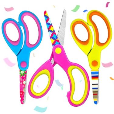 Imagem de LSGYPAQ Pacote Com 3 Tesouras Infantis De Segurança Para A Escola, Crianças Pequenas, Lâmina Sem Ponta E Estampa Floral Cabo Confortável, Materiais Escolares Artes Diy (3 Cores)
