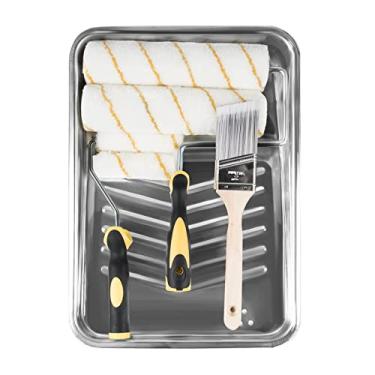 Imagem de ETERNA Kit de rolo de tinta, 9 peças de suprimentos de tinta para pintura doméstica, com bandeja de tinta de metal e rolos de tinta de 23 cm + 10 cm, capa, moldura e pincel, perfeito para decoração de