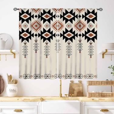 Imagem de Cortinas tribais astecas do sudoeste, nativo americano, étnico, ocidental, boho, triangular, geométrico, vintage, bege, tratamentos de janela para quarto, sala de estar, cozinha, 2 painéis, 139 x 99