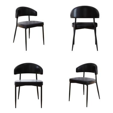 Imagem de 4 Unidades Cadeira Bless Fixa C/4 Pés 53 X 55 X 78cm. Courino Preto Courino Preto