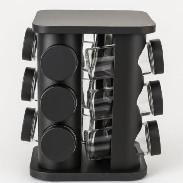 Imagem de Porta Temperos Giratório Preto com 12 Potes de Vidro 85ml – Organizador de Condimentos Moderno e Funcional para Cozinha