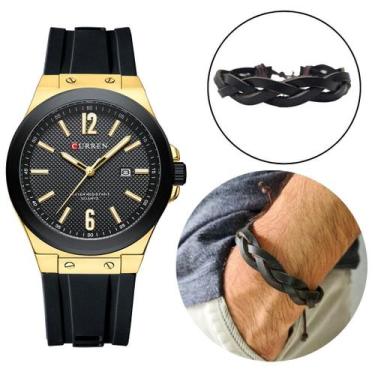 Imagem de Combo Relógio Casual Masculino Curren Gold + Bracelete