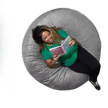 Imagem de Puff Redondo Gigante Cheio Suede Eventos Decoração Conforto (Cinza)