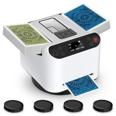 Imagem de Automatic Card Shuffler and Dealer 2-in-1 for 1-12 Players with 2 Standard Cards | 360° Rotating Deal | Ultra Quiet Rechargeable Machine with 4 Remotes | Compatible with Poker, UNO & More (White)