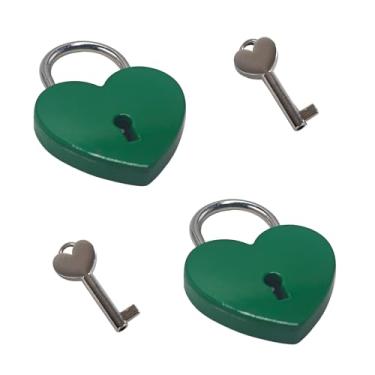 Imagem de bociloy 2 peças de cadeado verde em forma de coração com chaves, mini cadeado de liga de zinco de 59 × 45 × 8 mm, cadeados decorativos grandes de amor para caixa de joias, caixa de armazenamento de