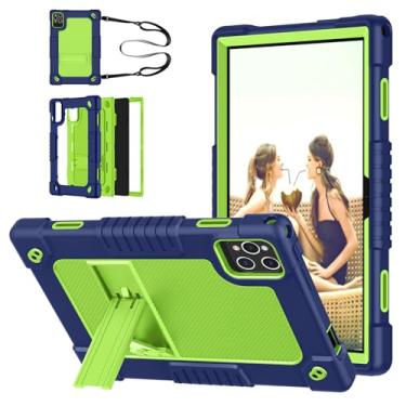 Imagem de Hoibon Capa para tablet KADYBE D115, capa infantil à prova de choque com alça de ombro para DOMATON D105/kimlok Android 13 14/MEIZE D115/KADYBE D115/Qukenk 10,1 polegadas (azul marinho/verde)