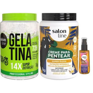 Imagem de Kit Salon Line Gelatina 1kg + Creme De Pentear Super Óleos 1kg + Óleo 