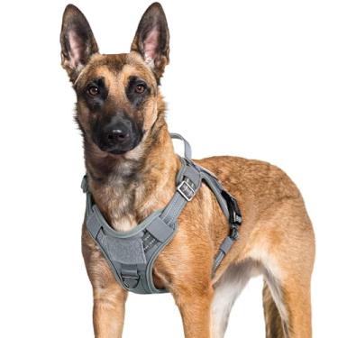 Imagem de rabbitgoo Peitoral tático para cães grandes, colete de serviço militar sem puxão, com tiras refletivas e alça de controle fácil para corrida, treinamento e caminhada - ajustável e confortável (cinza GG)