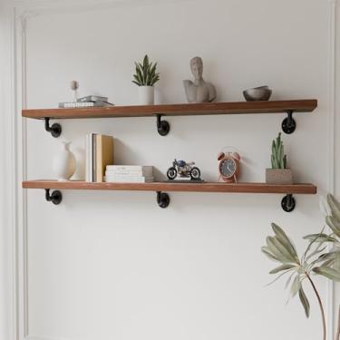 Imagem de Prateleira de tubo industrial, prateleiras de parede, prateleiras de madeira: prateleiras de cozinha, prateleiras flutuantes longas de madeira de 91 cm para parede de fazenda, prateleiras de livros
