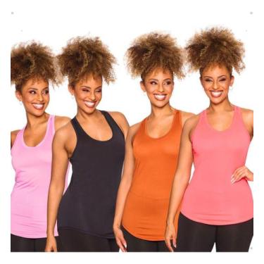 Imagem de Kit 4 Regatas Dry Fit Feminina Basica Academia - Labela, Variadas, P