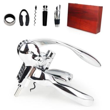 Imagem de QONYFONE Abridor de vinho, saca-rolhas de coelho com elegante caixa de madeira, conjunto premium de 5 peças, inclui rolha de vinho, cortador de folha, arejador, extração de cortiça rápida e fácil para