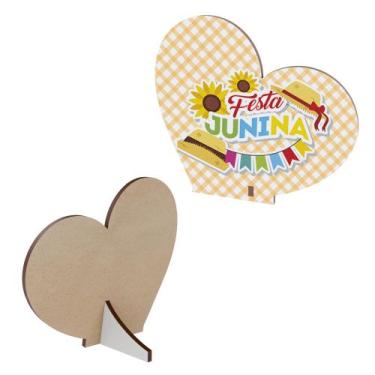 Imagem de Lembrancinha Coração Festa Junina em MDF Decoração com Girassol, Chapé