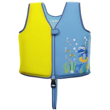Imagem de Colete de natação infantil para crianças, boia de piscina, treinamento para nadar ou pescar, colete de 15 a 27 kg para meninos e meninas (amarelo/tubarão, médio)