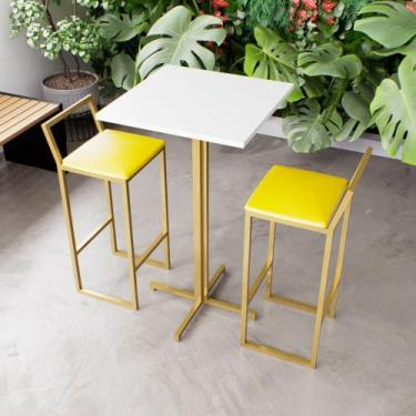 Imagem de Jogo Mesa Alta Bistrô Quadrada Branca 2 Banquetas Estofado Confort Ind