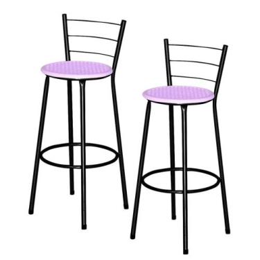 Imagem de Jogo 2 Banqueta Alta Ratan Preta Retro - Lamar Design, Lilás