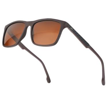 Imagem de VEQINIKA Óculos de sol masculinos polarizados, proteção UV400, armação de fibra de carbono, estilo aviador, para dirigir, pescar, golfe, Marrom, Medium