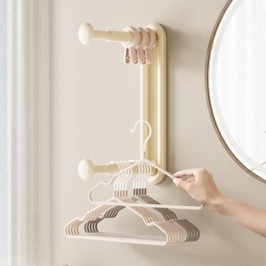 Imagem de Organizador de cabide de camada dupla, comporta 60 cabides, cabide retrátil de parede para armário, máquina de lavar roupa, suporte de armazenamento de roupas para adultos ou crianças, cremoso