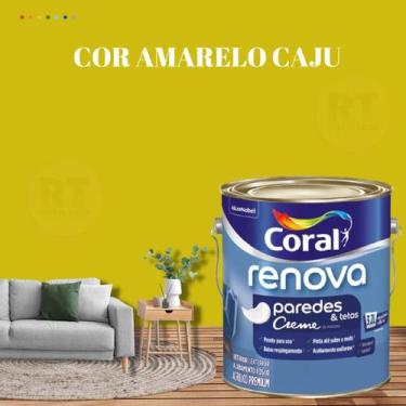 Imagem de Tinta Para Parede Acrílica Coral Renova Cor Amarelo 3,2l Lavável Premi