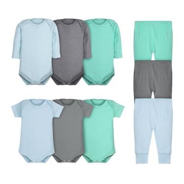 Imagem de Roupa de Bebê Body e Calça Mijão Kit 9 Peças Liso Masculino - DCP Kids