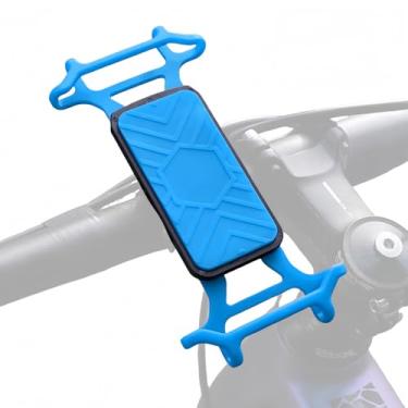 Imagem de NELboNs Suporte de silicone para telefone de bicicleta, suporte para celular, design antivibração, compatível com smartphones de marca universal (azul)