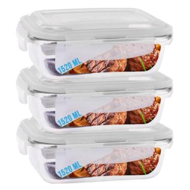 Imagem de Conjunto 3 Pote Vidro Hermético Tampa Mantimentos 1520ml - QUALITY HOU