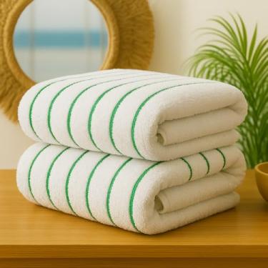 Imagem de Altenburg Kit 2 Toalhas Gigantes para Piscina, Praia e Banho 80x160cm Branca Listra Colorida (verde)