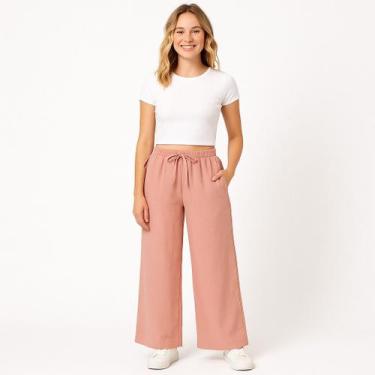 Imagem de Calça Feminina em Viscolinho com Cordão  Preto, Marinho, Rosé e Off Wh