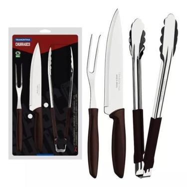 Imagem de Kit Churrasco 3 Peças Inox Faca Garfo Pegador Tramontina