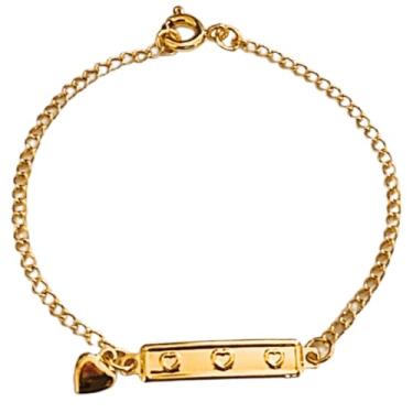 Imagem de Pulseira Infantil Chapa Três Corações Pequenos Folheado em Ouro 18K SoftJoias