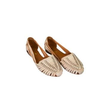 Imagem de Macarena Collection Sandálias femininas de couro para mulheres | Sandálias mexicanas feitas à mão Huarache | Sandálias femininas confortáveis e elegantes 2167, Branco especial, 34