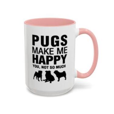 Imagem de Caneca Pugs Make Me Happy - Presente engraçado para amantes de cães, xícara de café com destaque - Ideia de presente de aniversário e Natal (rosa, 425 g)