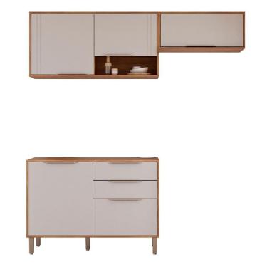 Imagem de Kit Armário Aéreo Cozinha Compacta áurea 200cm E Balcão Cinamomo-Off White