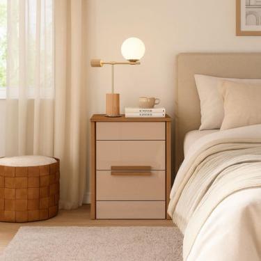 Imagem de Mesa De Cabeceira Dhara Com 2 Gavetas Mesinha De Apoio Moval, Carvalho