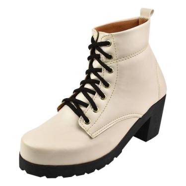 Imagem de Bota coturno feminino Preto Tratorado Salto Medio -  Calce Bem , Branc