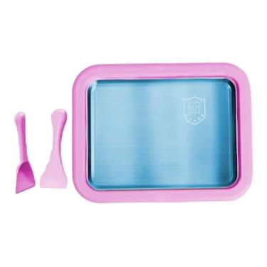 Imagem de predolo Máquina de fazer sorvete, iogurteira para freezer, utensílios de cozinha multiuso faça você mesmo com 2 espátulas, placa fria para sorvete, Rosa