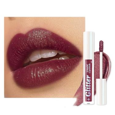 Imagem de AMY'S DIARY Batom líquido Plum Wine Shimmer, brilho labial metálico brilhante, cor labial impermeável de longa duração, maquiagem brilhante de alto brilho, maquiagem labial feminina (#11)