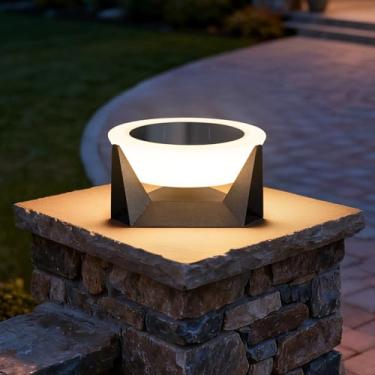 Imagem de VZVI Poste de luzes solares de 11,02 polegadas ao ar livre, luminária de pilar movida a energia solar à prova d'água, lâmpada de coluna moderna LED 3000K cerca de deck lanterna externa iluminação de