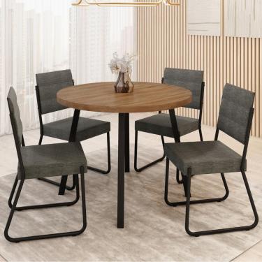 Imagem de Conjunto Sala de Jantar 4 Cadeiras Dália Carraro Nogal Grafite Preto