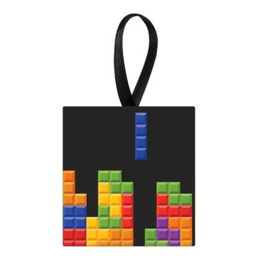 Imagem de Enfeite de quebra-cabeça retrô com blocos de queda – Decoração de árvore de Natal para jogadores de metal – Ornamento durável estilo arcade empilhamento inspirado em quebra-cabeças decorações de Natal