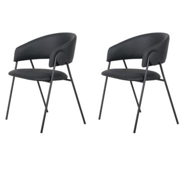 Imagem de Kit 2 Cadeiras Com Braços Toulouse Júlia Mara Fratini Poliureto (pu) Preto Base Aço Carbono Preto