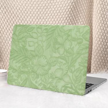 Imagem de Seorsok Compatível com MacBook Pro 33.0 cm Capa M2 2023, 2022, 2021-2016, A2338, M1, A2251, A2289, A2159, A1989, A1708, A1706, Capa rígida de couro floral verde e capa de teclado, sem logotipo Recorte