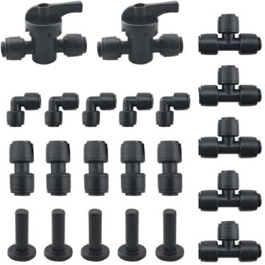 Imagem de CHENJIN 22 conectores rápidos de irrigação de 1/10.2 cm, 2 válvulas liga/desliga, 5 cotovelos, 5 conectores em linha, 5 conectores em T, 5 tampas de extremidade para hortas, estufas, pátios, gramados