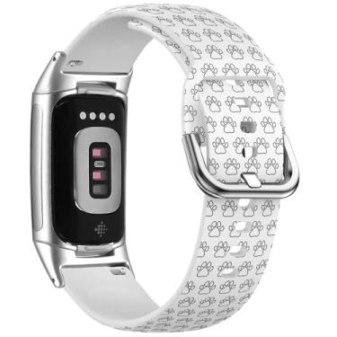 Imagem de MRAKPLGE Pulseira de relógio esportivo, estampa de pata de cachorro Doodle, compatível com FitBit Charge 6 e Fitbit Charge 5, pulseira de silicone macio de substituição