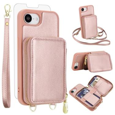 Imagem de Capa de celular para iPhone 16e/SE 2025/SE 4 carteira com protetor de tela de vidro temperado, alça transversal com bloqueio de RFID, porta-cartão i Phone16e i16e 16 e SE4 4ª geração 16eCase feminina