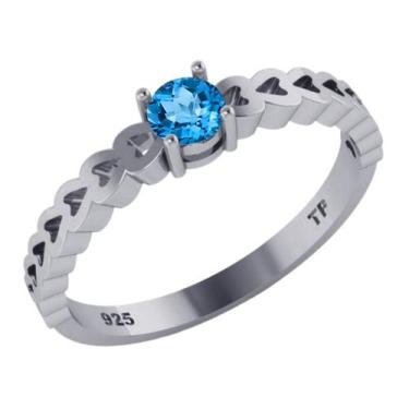 Imagem de Anel Luxo De Pura Prata 925 Corações Azul Topázio- Exclusivo - Tudo Pr