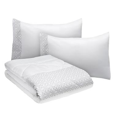 Imagem de Mon Chateau Conjunto de edredom King geométrico de 3 peças, roupa de cama de microfibra macia com padrão acolchoado moderno, inclui edredom e 2 fronhas, aconchegante, elegante e durável