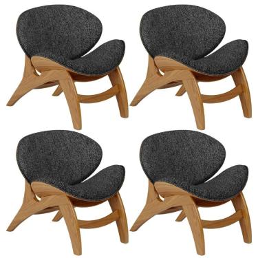 Imagem de Kit 4 Poltronas Decorativa Orgânica Sala Living Kadosh L02 Linho Chumbo - Lyam Decor