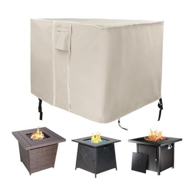 Imagem de Saking Gas – Capa de mesa quadrada para lareira, 71,12 x 71,12 x 63,5 cm – PVC resistente 600D, à prova d'água, à prova de vento, à prova de vento para móveis para pátio Firepit (Bege)