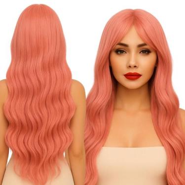 Imagem de Peruca Rosa Ondulada Perfeita com Franja 70cm Com Ajuste - Maya Hair